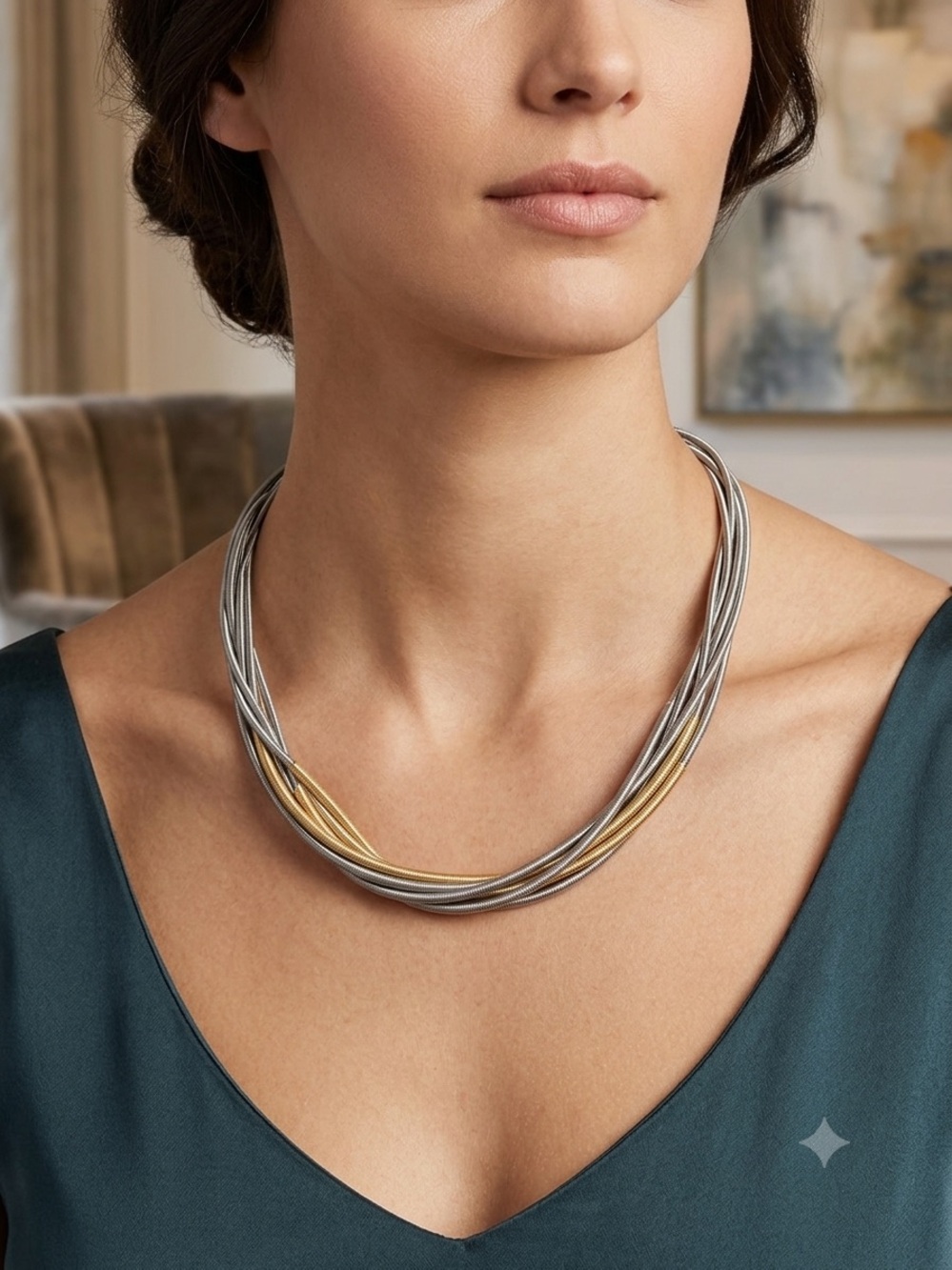 Sea Lily Multi-Strand Piano Wire GoldSilver Tone Necklace